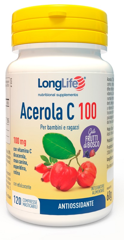 LONGLIFE ACEROLA C100 FRUTTI DI BOSCO 120 COMPRESSE MASTICABILI - Farmadillo