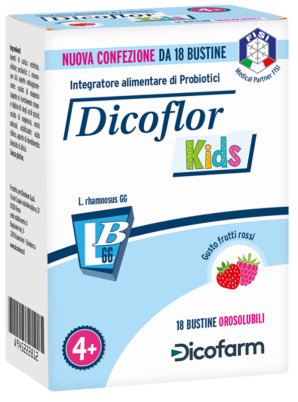 DICOFLOR KIDS 18 BUSTINE OROSOLUBILI GUSTO FRUTTI ROSSI - Farmadillo