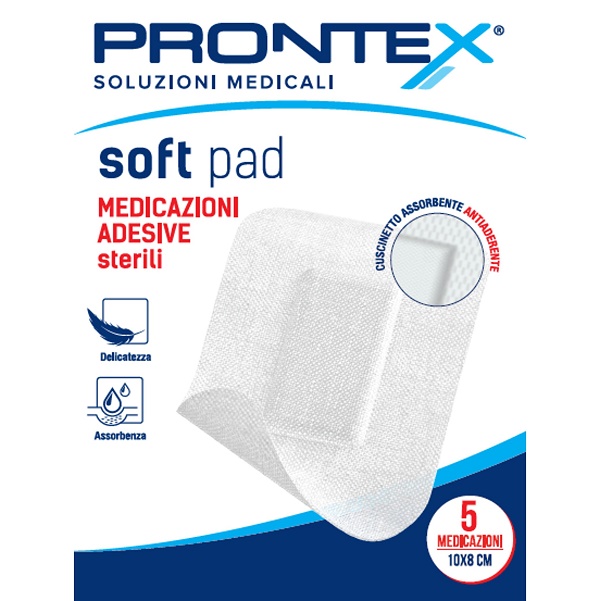 MEDICAZIONE ADESIVA STERILE PRONTEX SOFT PAD 10X8 CM 5 PEZZI - Farmadillo