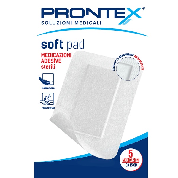 MEDICAZIONE ADESIVA STERILE PRONTEX SOFT PAD 10X15 CM 5 PEZZI - Farmadillo