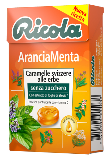 RICOLA ARANCIA MENTA SENZA ZUCCHERO 50 G - Farmadillo