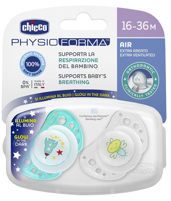 CHICCO SUCCHIETTO AIR LUMI IN SILICONE 16-36 MESI 2 PEZZI - Farmadillo