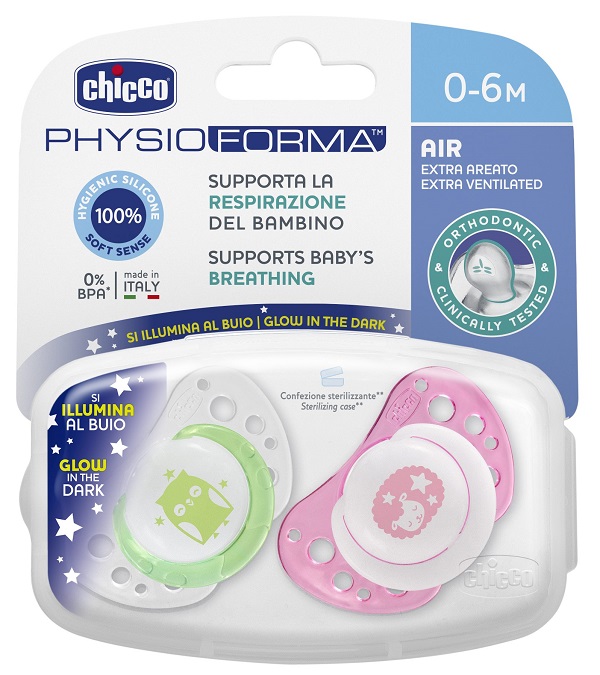 CHICCO SUCCHICCO AIR LUM SILICONE 0-6 MESI 2 PEZZI - Farmadillo