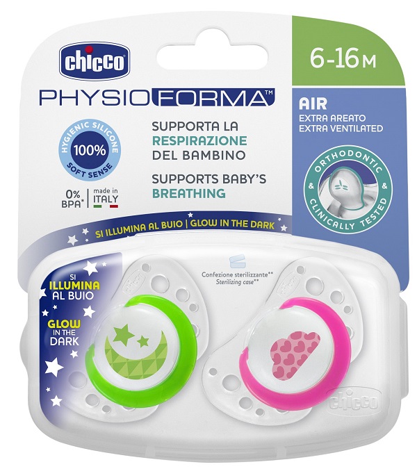 CHICCO SUCCHIETTO AIR LUMI IN SILICONE 6-16 MESI 2 PEZZI - Farmadillo