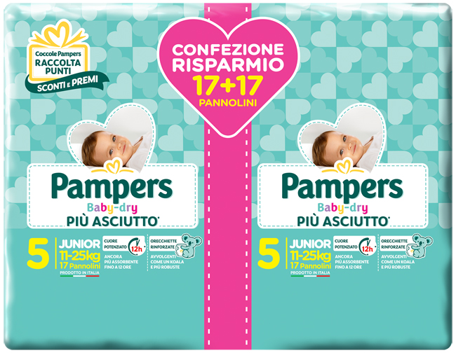 PAMPERS BABY DRYDUO DWCT JUNIOR X 34 PEZZI - Farmadillo