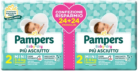 PAMPERS BABY DRY DUO DOWNCOUNT MINI 48 PEZZI - Farmadillo