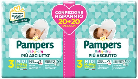 PAMPERS BABY DRY DUO DOWNCOUNT MIDI 40 PEZZI - Farmadillo