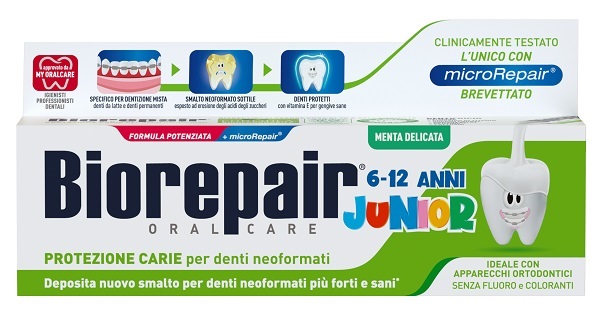 BIOREPAIR ORAL CARE JUNIOR 6-12 ANNI DENTIFRICIO PROTEZIONE ANTI CARIE SMALTO NEOFORMATO ALLA MENTA DELICATA 75 ML - Farmadillo