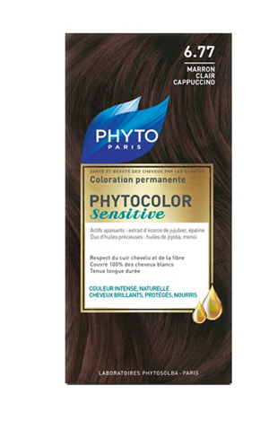 PHYTOCOLOR SENSITIVE 6.77  CASTANO CHIARO NOCCIOLA 1 LOZIONE LIQUIDA 60 ML + 1 CREMA 40 ML + 1 BALSAMO 12 ML + FOGLIETTO DI ISTRUZIONI + GUANTI LATTICE - Farmadillo