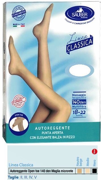SAUBER AUTOREGGENTE OPEN TOE MAGLIA MICRORETE 140 DEN COLORE NEUTRO BEIGE TAGLIA 2 LINEA CLASSICA - Farmadillo