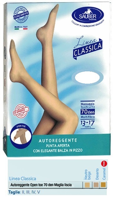 SAUBER AUTOREGGENTE OPEN TOE MAGLIA LISCIA 70 DEN COLORE NEUTRO BEIGE TAGLIA 3 LINEA CLASSICA - Farmadillo