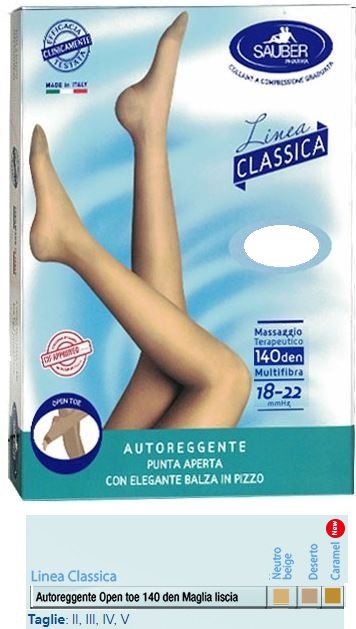 SAUBER AUTOREGGENTE OPEN TOE MAGLIA LISCIA 140 DEN COLORE NEUTRO BEIGE TAGLIA 4 LINEA CLASSICA - Farmadillo