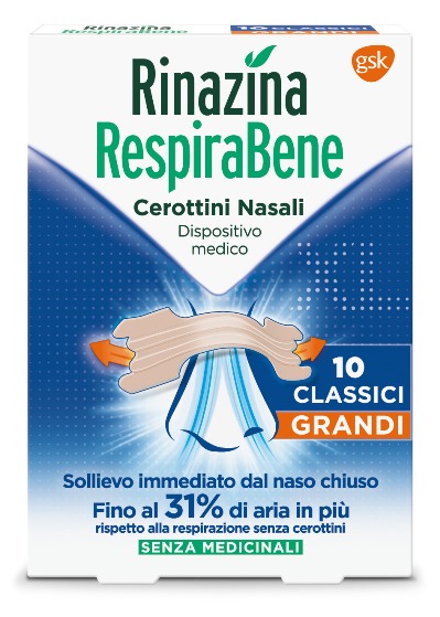 RINAZINA RESPIRABENE CEROTTI NASALI CLASSICI GRANDI CARTON 10 PEZZI - Farmadillo