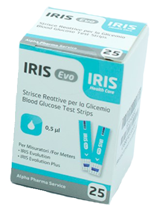 STRISCE MISURAZIONE GLICEMIA IRIS EVO 25 PEZZI - Farmadillo
