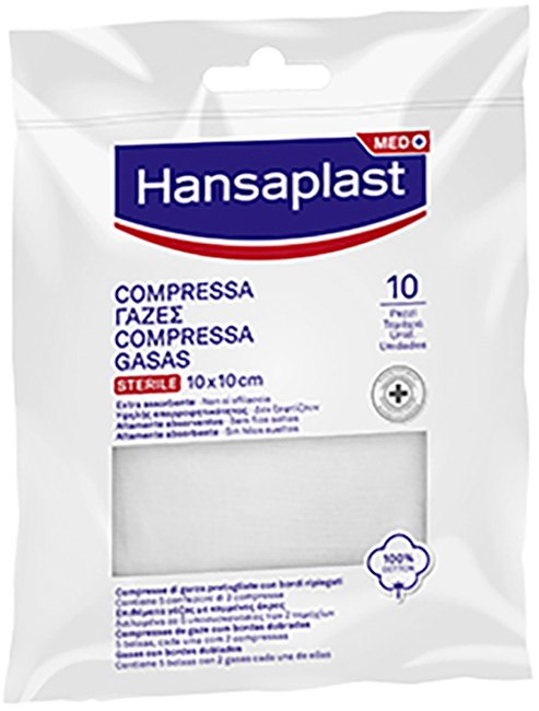 HANSAPLAST GARZA COMPRESSA 10 X 10 CM 10 PEZZI - Farmadillo