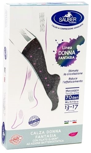 SAUBER CALZA DONNA FANTASIA FILATO Q-SKIN 70 DEN GRIGIO POIS ROSA TAGLIA G - Farmadillo