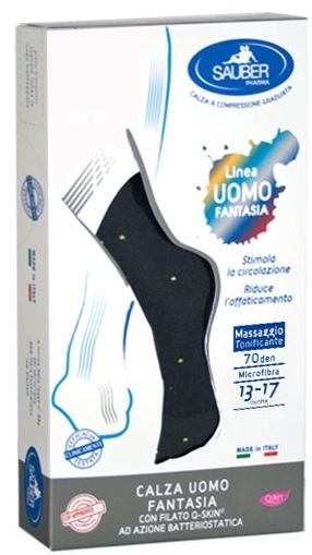 SAUBER CALZA UOMO FANTASIA Q-SKIN 70 DEN BLU POIS GIALLI TAGLIA M - Farmadillo