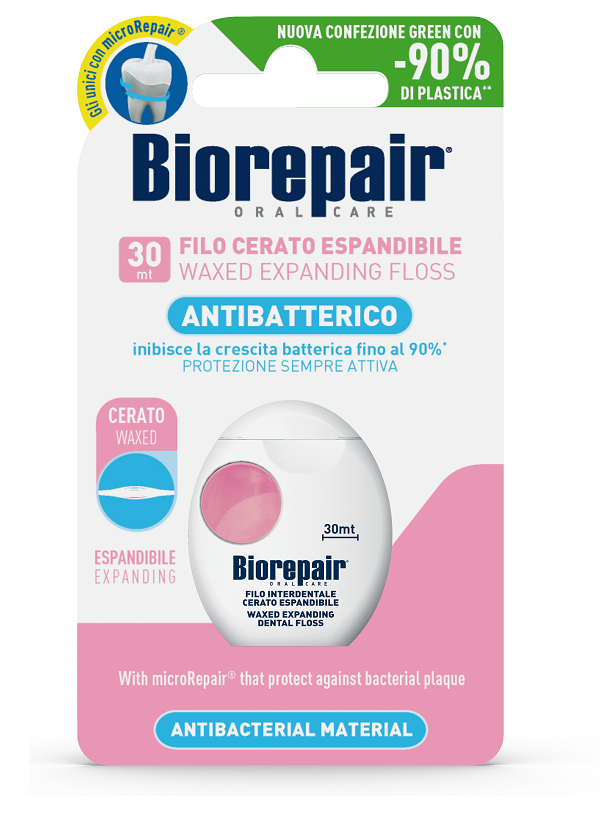 BIOREPAIR ORAL CARE ANTIBATTERICO FILO CERATO ESPANDIBILE GENGIVE DELICATE 25+5 METRI - Farmadillo
