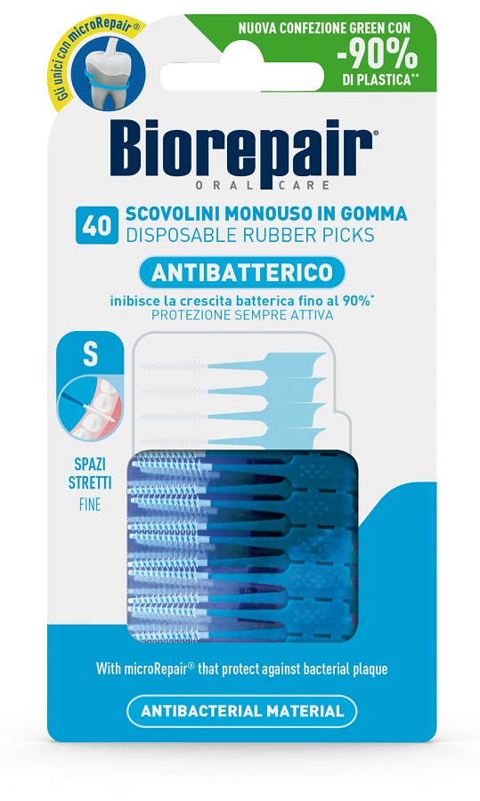 BIOREPAIR ORAL CARE ANTIBATTERICO SCOVOLINI MONOUSO IN GOMMA SPAZI STRETTI 40 PEZZI - Farmadillo