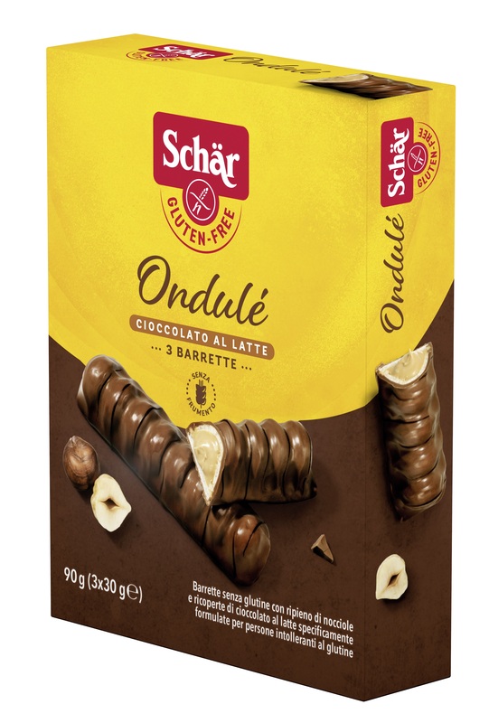 SCHAR ONDULE' BARRETTE CON RIPIENO DI NOCCIOLE RICOPERTE DI CIOCCOLATO AL LATTE 3 PORZIONI DA 30 G - Farmadillo
