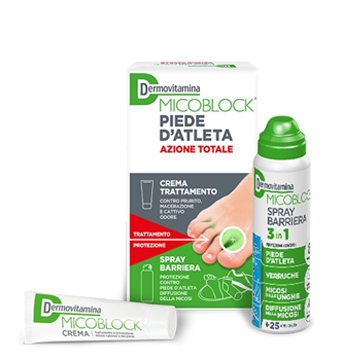 DERMOVITAMINA MICOBLOCK PIEDE D'ATLETA AZIONE TOTALE CREMA 30ML + SPRAY BARRIERA 3 IN 1 100 ML - Farmadillo