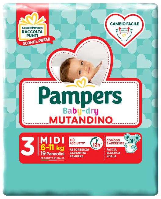 PAMPERS BABY DRY MUTANDINA MIDI SMALL PACK 19 PEZZI - Farmadillo