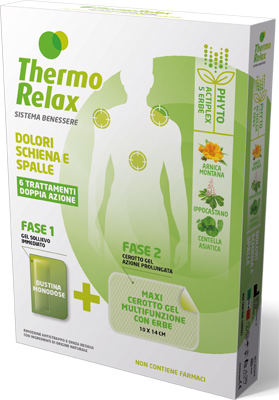 THERMORELAX PHYTO GEL DOLORI SCHIENA E SPALLE FASE 1 GEL SOLLIEVO IMMEDIATO E FASE 2 MAXI CEROTTO GEL MULTIFUNZIONALE CON ERBE 6 PEZZI - Farmadillo