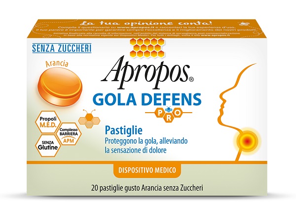 APROPOS GOLA DEFENS PRO 20 PASTIGLIE ARANCIA SENZA ZUCCHERO - Farmadillo