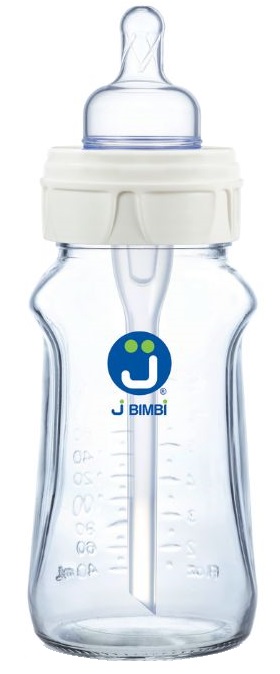 J BIMBI BFREE SUPER GLASS 260 ML BIBERON IN VETRO CON CANULA ANTICOLICHE E TETTARELLA IN SILICONE - Farmadillo