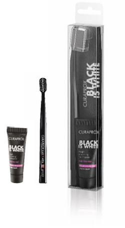 CURAPROX BLACK IS WHITE DENTIFRICI SBIANCANTI 1 DENTIFRICIO DA 10ML + 1 SPAZZOLINO - Farmadillo