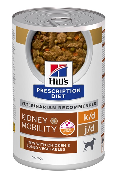 PRESCRIPTION DIET CANINE KIDNEY CARE K/D + MOBILITY J/D POLLO E STUFARO 354 G - Farmadillo