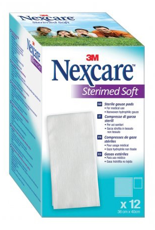 GARZA COMPRESSA STERILE NEXCARE STERIMED SOFT 18X40 CM MUL TILINGUAL 12 PEZZI - Farmadillo