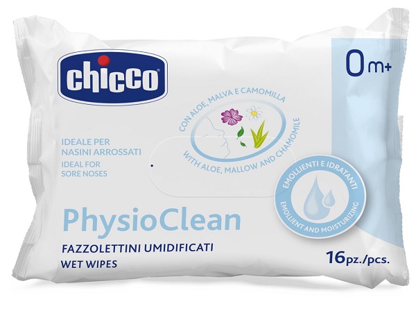 CHICCO FAZZOLETTINI UMIDIFICATI PHYSIOCLEAN 16 PEZZI - Farmadillo