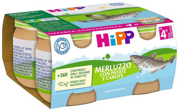 HIPP OMOGENEIZZATO MERLUZZO/PATATE/CAROTE 4X80 G - Farmadillo