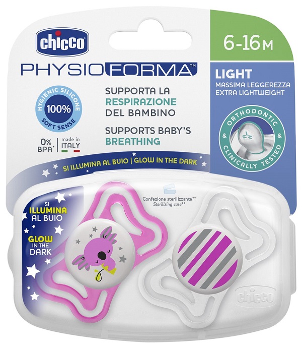 CHICCO SUCCHIETTO LIGHT LUMINOSO SILICONE 6-16 MESI 2 PEZZI - Farmadillo