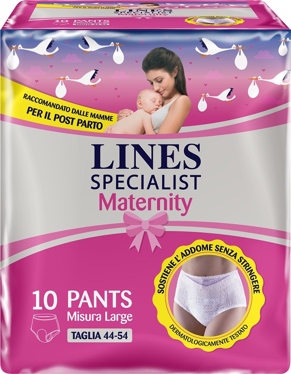 LINES SPECIALIST MATERNITY MUTANDINA ASSORBENTE PER PERDITE POST PARTO MISURA LARGE 10 PEZZI - Farmadillo
