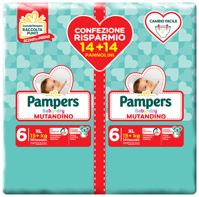 PAMPERS BABY DRY PANNOLINO A MUTANDINA DUO DOWNCOUNT XL 28 PEZZI - Farmadillo
