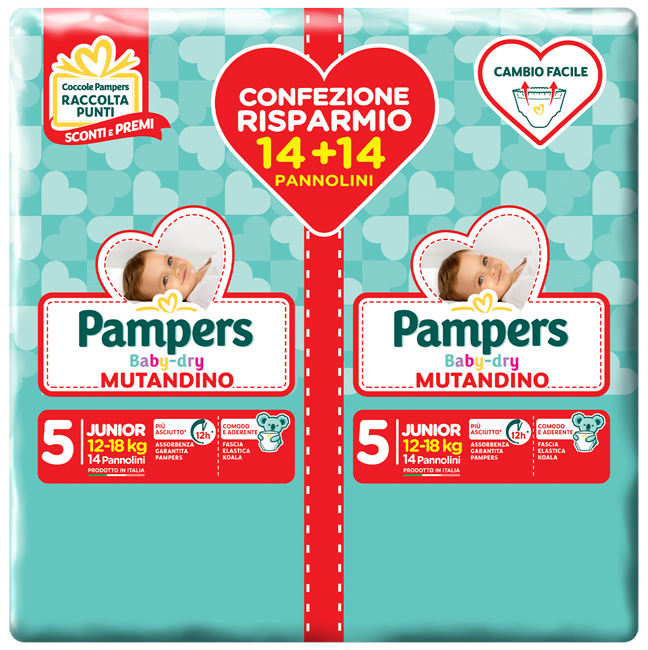 PAMPERS BABY DRY PANNOLINO A MUTANDINA DUO DOWNCOUNT JUNIOR 28 PEZZI - Farmadillo