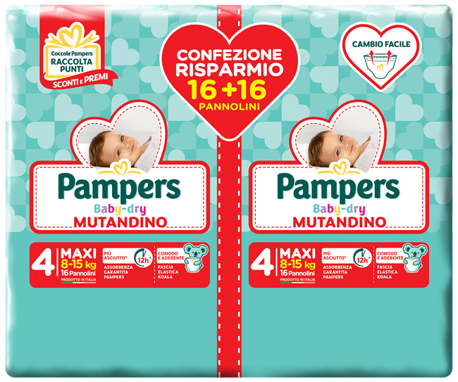PAMPERS BABY DRY PANNOLINO A MUTANDINA DUO DOWNCOUNT MAXI 32 PEZZI - Farmadillo