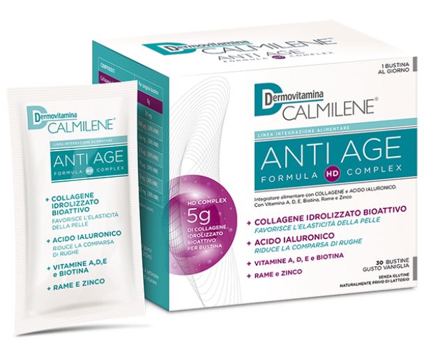DERMOVITAMINA CALMILENE ANTIAGE IA A BASE DI COLLAGENE E ACIDO IALURONICO POLVERE 30 BUSTINE GUSTO VANIGLIA - Farmadillo