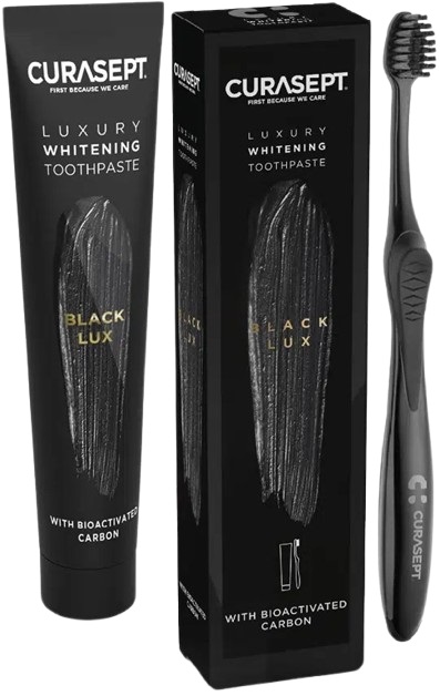 CURASEPT BLACK LUXURY WHITENING DENTIFRICIO 75 ML + SPAZZOLINO - Farmadillo