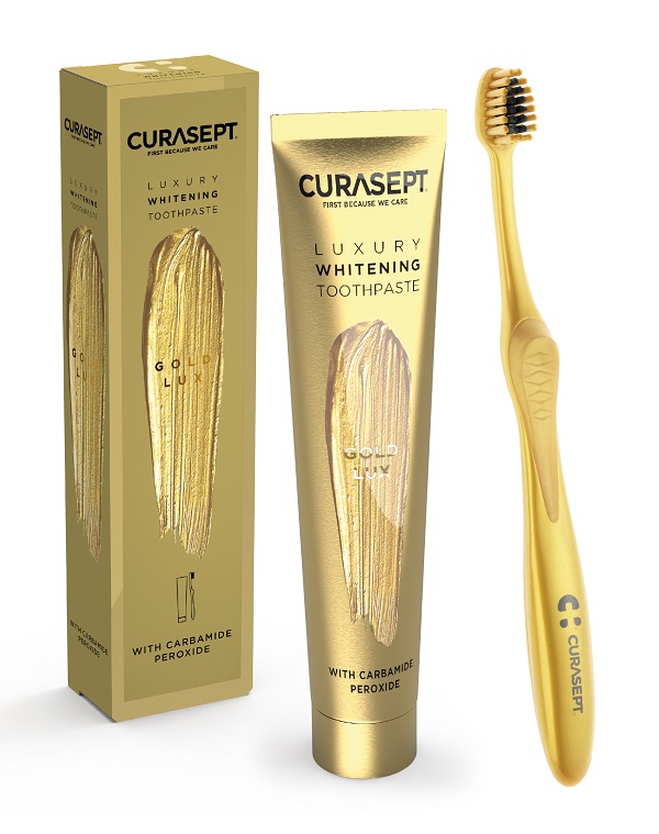 CURASEPT GOLD LUXURY WHITENING DENTIFRICIO 75 ML + SPAZZOLINO - Farmadillo