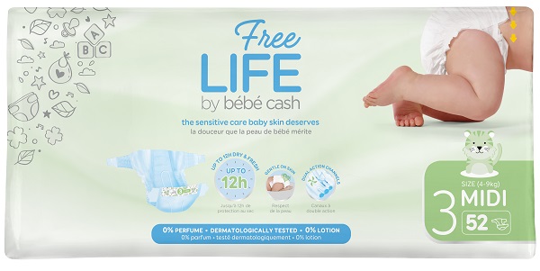 FREELIFE BY BEBECASH PANNOLINI MIDI TAGLIA 3 4-9 KG GIROVITA 35-56 CM 52 PEZZI - Farmadillo