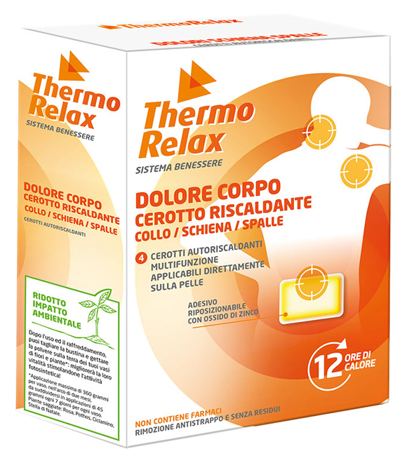 THERMORELAX CEROTTO AUTORISCALDANTE DOLORE CORPO COLLO/SCHIENA/SPALLE 4 PEZZI - Farmadillo