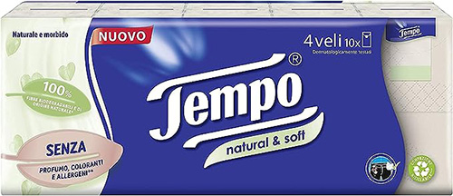TEMPO FAZZOLETTI NATURAL&SOFT 10 PEZZI DA 9 FAZZOLETTI - Farmadillo