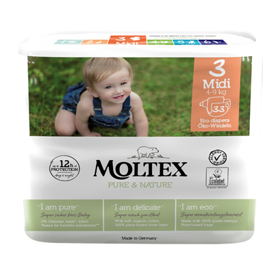 PANNOLINI MOLTEX PURE & NATURE MIDI 4-9 KG TAGLIA 3 33 PEZZI - Farmadillo