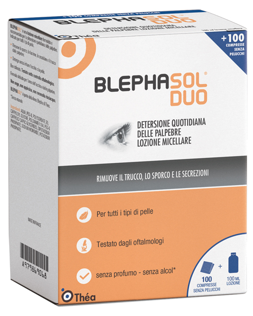 BLEPHASOL DUO SOLUZIONE MICELLARE IGIENE PALPEBRALE 100 ML + 100 GARZE - Farmadillo
