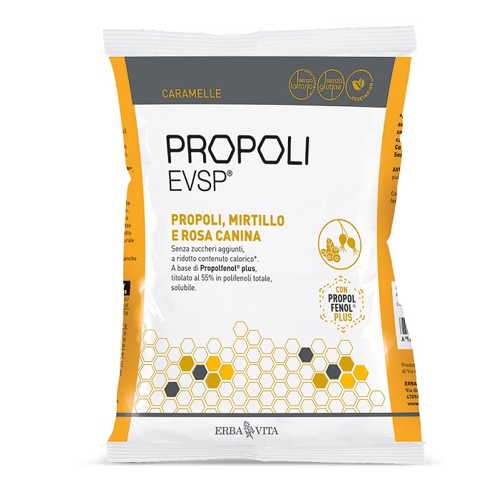 PROPOLI EVSP CARAMELLE PROPOLI MIRTILLO ROSA CANINA 65 G - Farmadillo