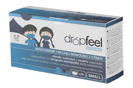 MASCHERINA USO MEDICO DROPFEEL PHARMA MONOUSO SMALL TIPO II BLU NAVY E AZZURO 20 PEZZI - Farmadillo