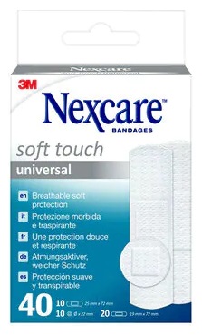 CEROTTO PREPARATO NEXCARE SOFT TOUCH UNIVERSAL 3 MISURE 20 CEROTTI 19X72MM + 10 CEROTTI 25X72MM + 10 CEROTTI TONDI 22,5 MM - Farmadillo
